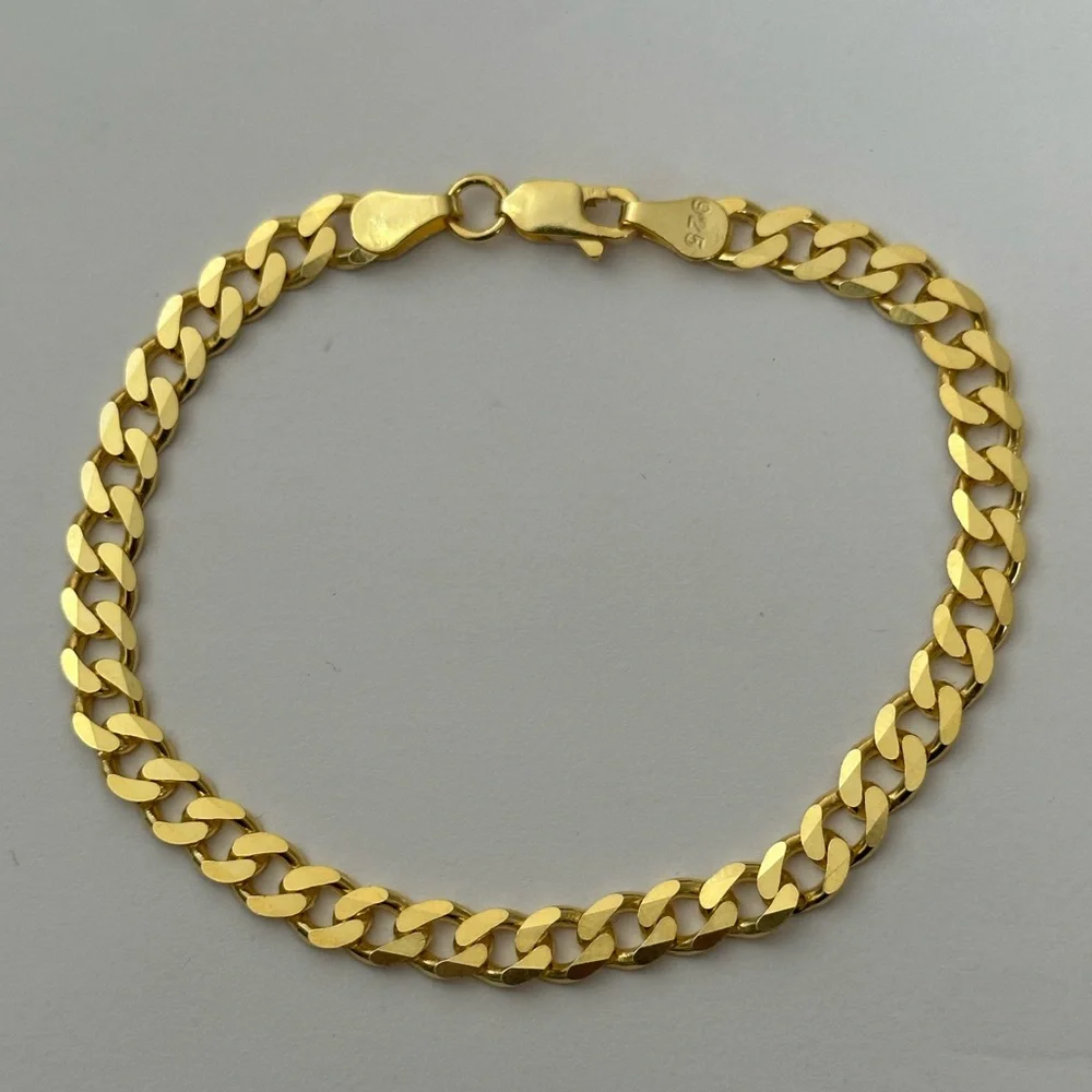 925 Silver 8.5” 6mm bracelet cuban chain 18k yellow gold plated unisex